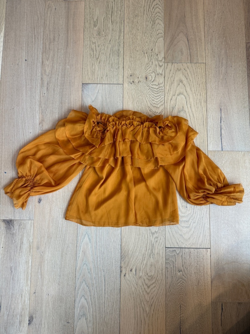 Alice + Olivia Mustard Off-Shoulder Ruffle Blouse